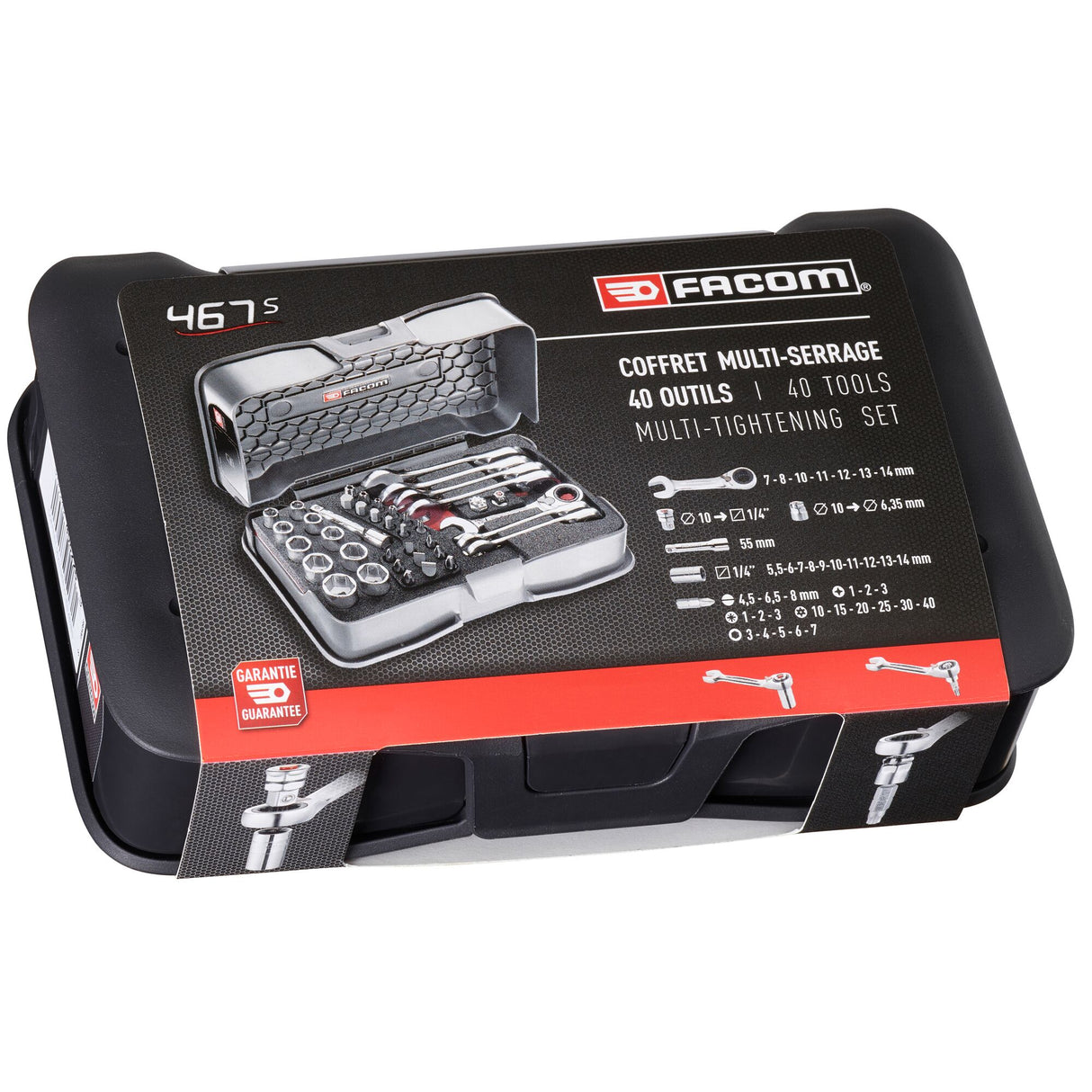 Coffret multi-serrage à cliquet ultra compact métriques, 40 pièces