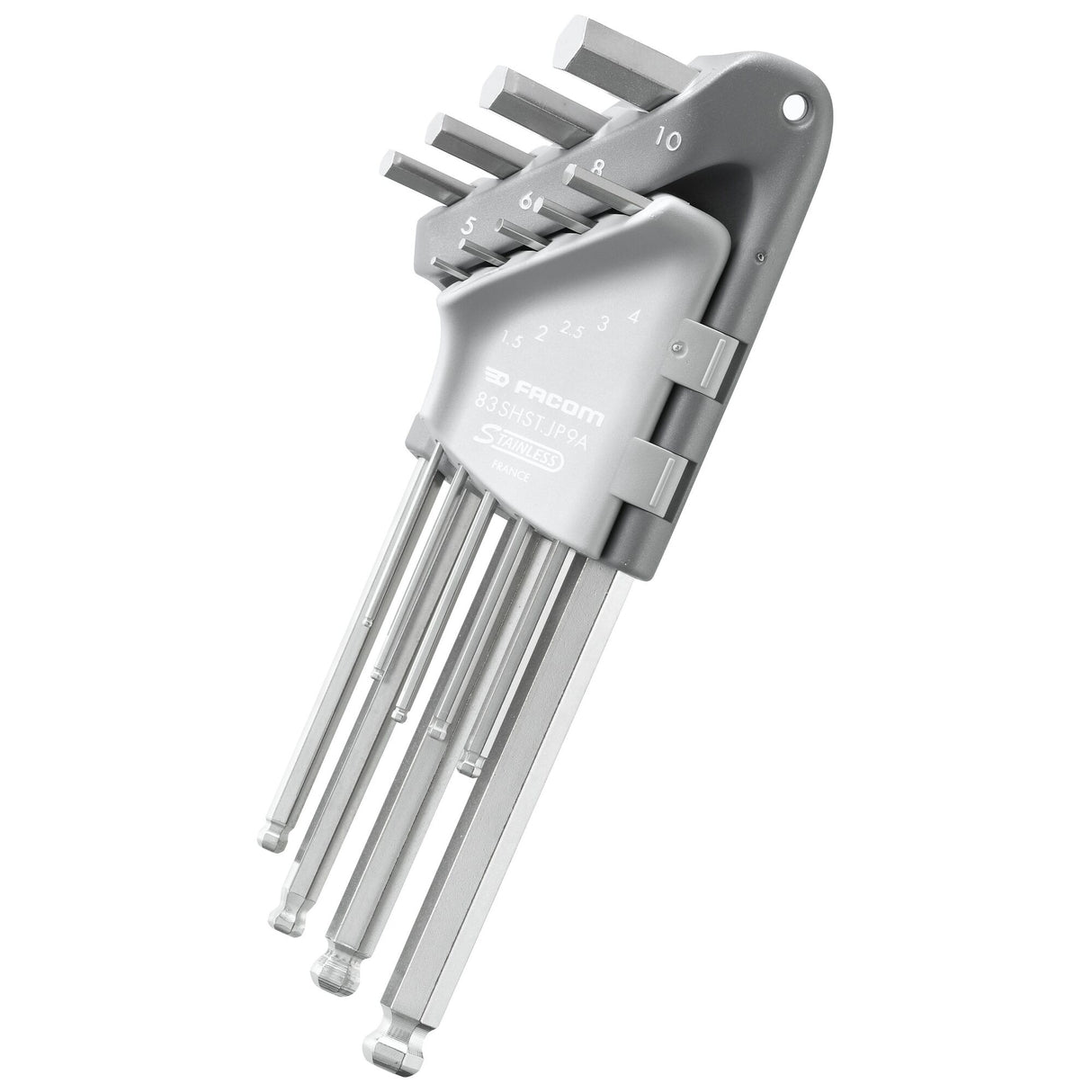 Jeu de clés mâles longues hexagonales, têtes sphériques, 9 pièces