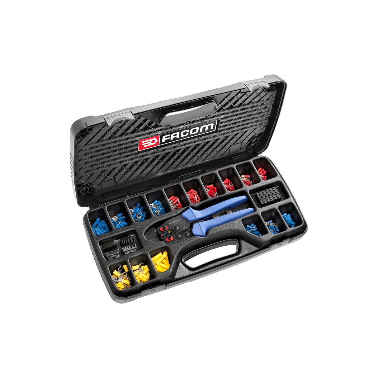 Composition électricien industriel, pince à sertir et 20 modèles de terminaux et accessoires pré-isolés