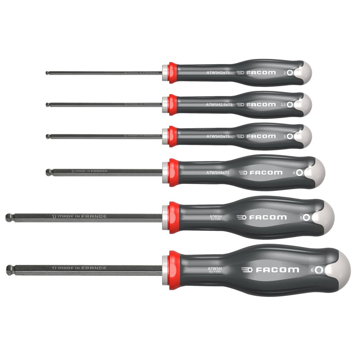 Jeu de clés mâles 6 pans emmanchées à tête sphérique