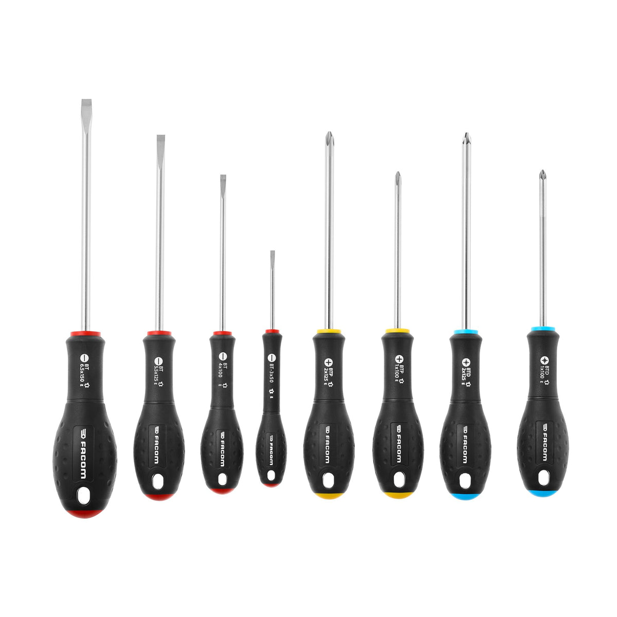 Jeu de 8 tournevis plats, Phillips® et Pozidriv®