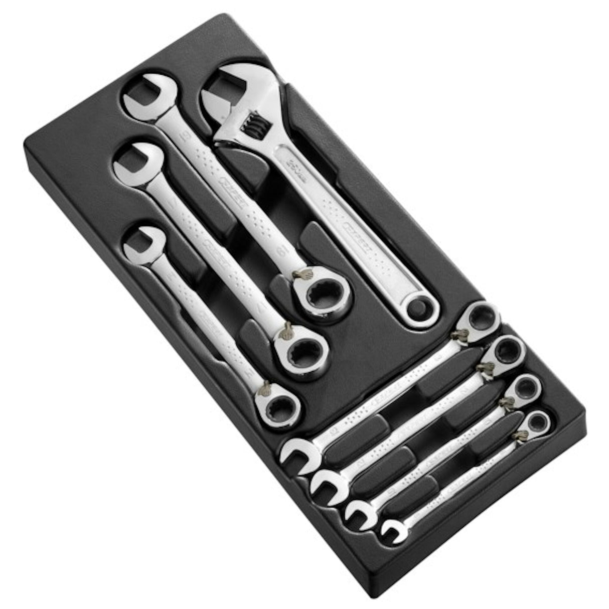 Module de clés mixtes à cliquet et 1 clé à molette, 7 pièces