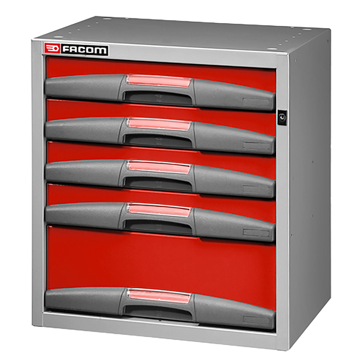 Caisson petite largeur avec 5 tiroirs, 4 x H 75, 1 x H 155, L 495 x H 542 mm