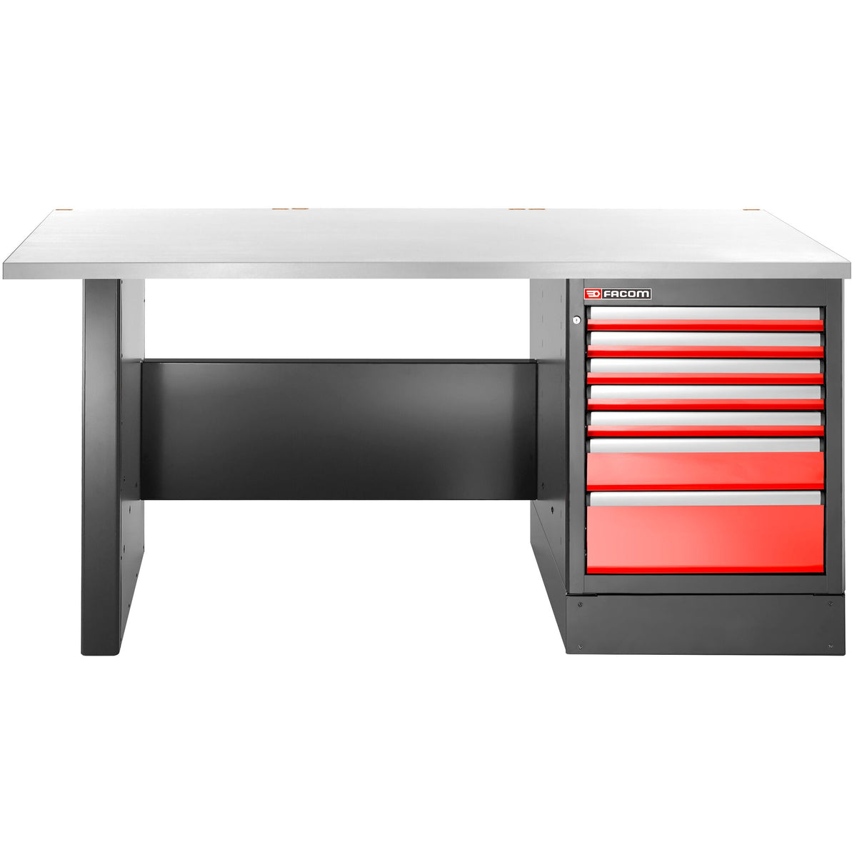 Établi 2,2 m, 7 tiroirs, 569 x 421 mm, plateau inox, a – FRANCE
