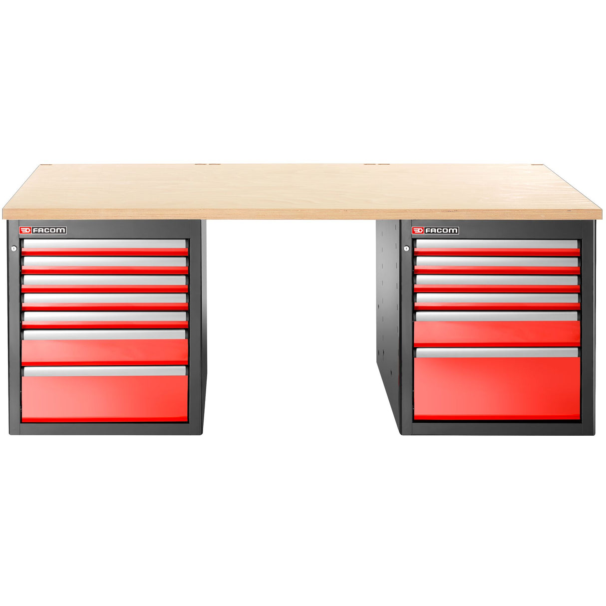 Établi 2,2 m, 13 tiroirs, 569 x 421 mm, plateau bois, version basse