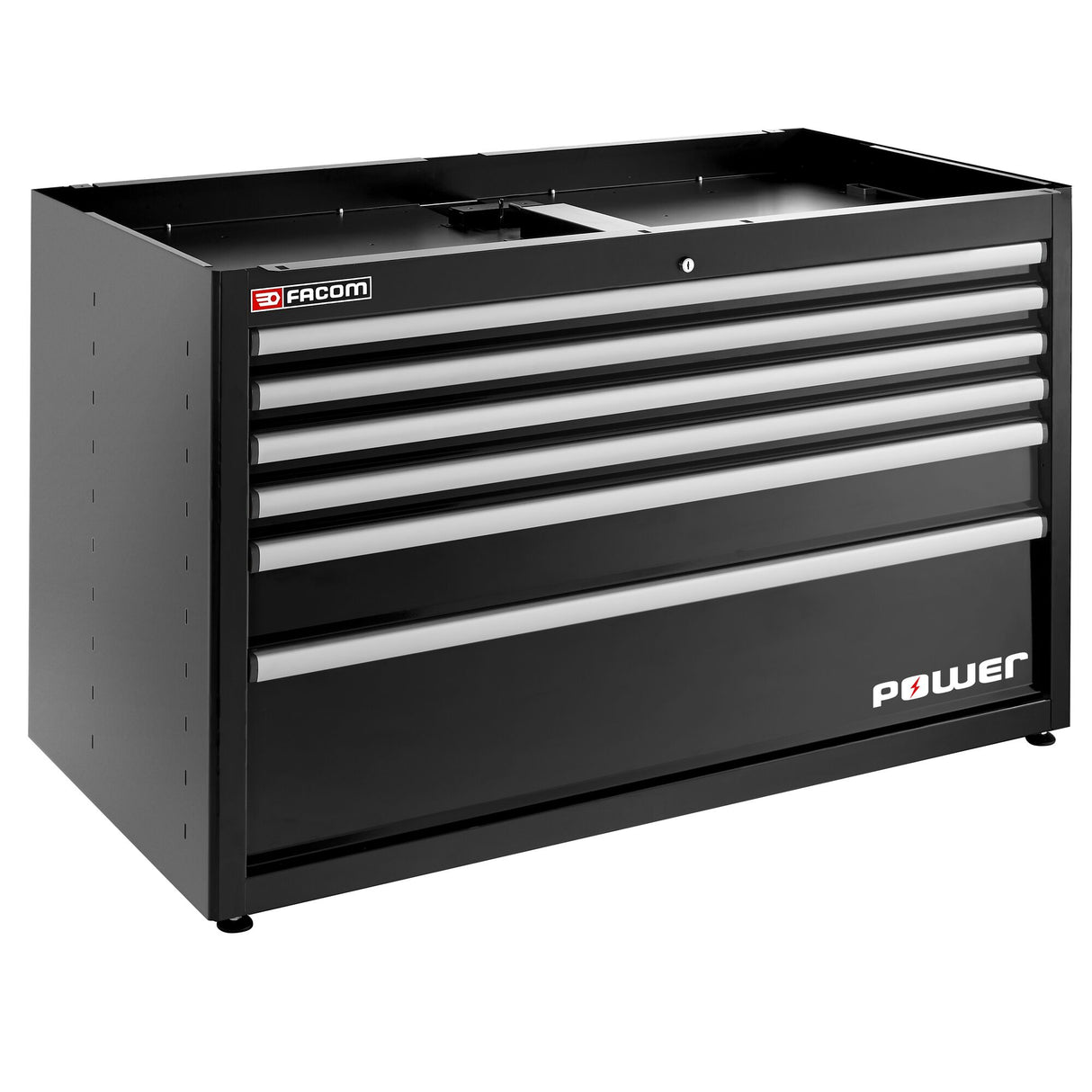 Meuble bas double, 6 tiroirs avec tiroir POWER, 1269 x 421 mm, noir