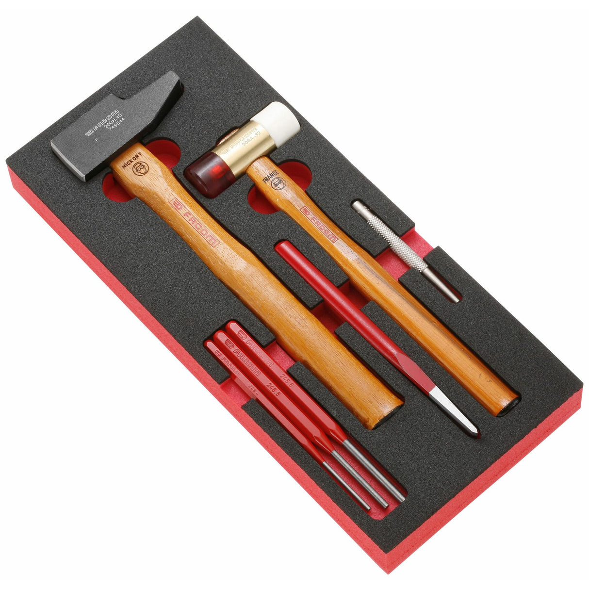 Module mousse outils de frappe et marteau hickory 200H, 7 pièces