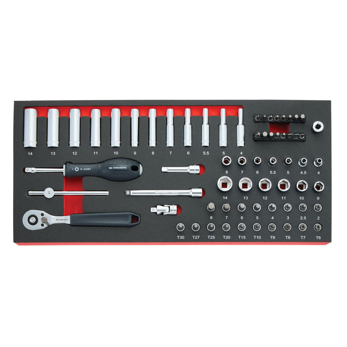 MODM.RL151-66 - Jeu de douilles 1/4 dans module mousse - 66 pièces