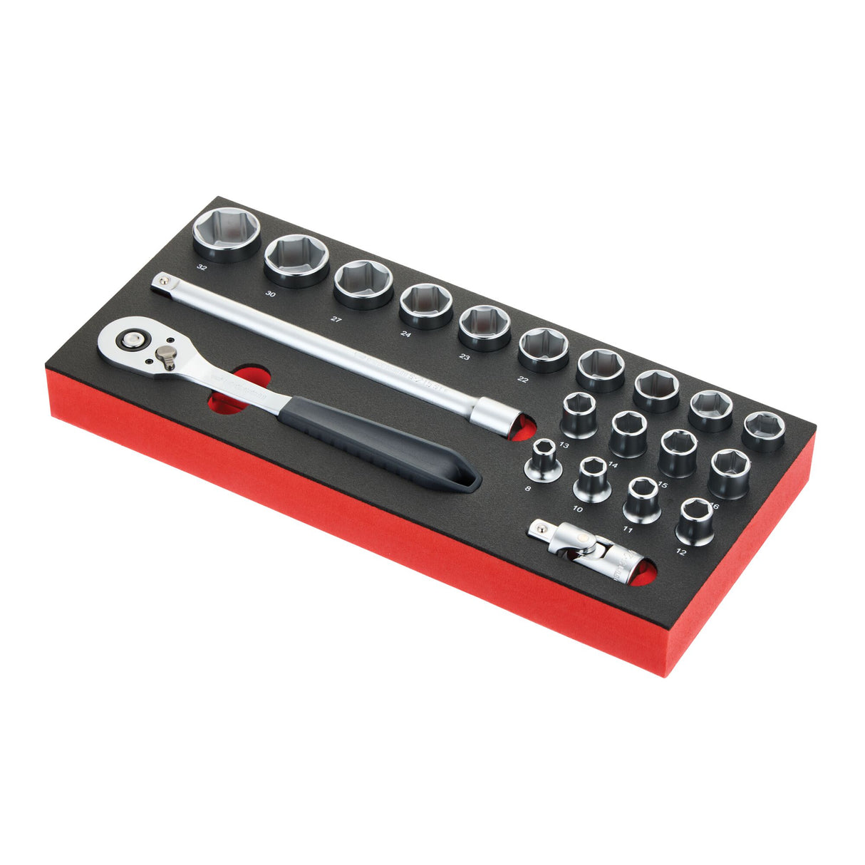 Jeu de douilles 1/4 dans module mousse - 21 pièces