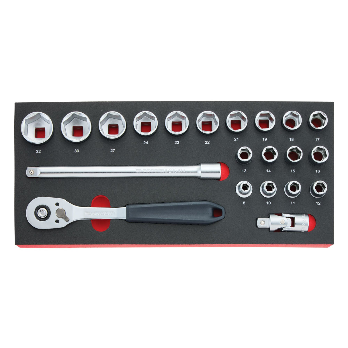 Jeu de douilles 1/4 dans module mousse - 21 pièces