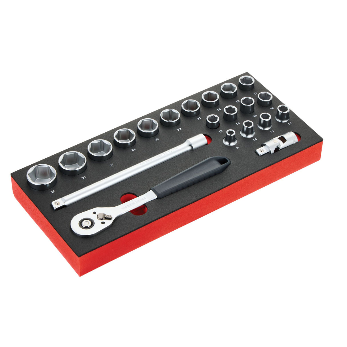 Jeu de douilles 1/4 dans module mousse - 21 pièces