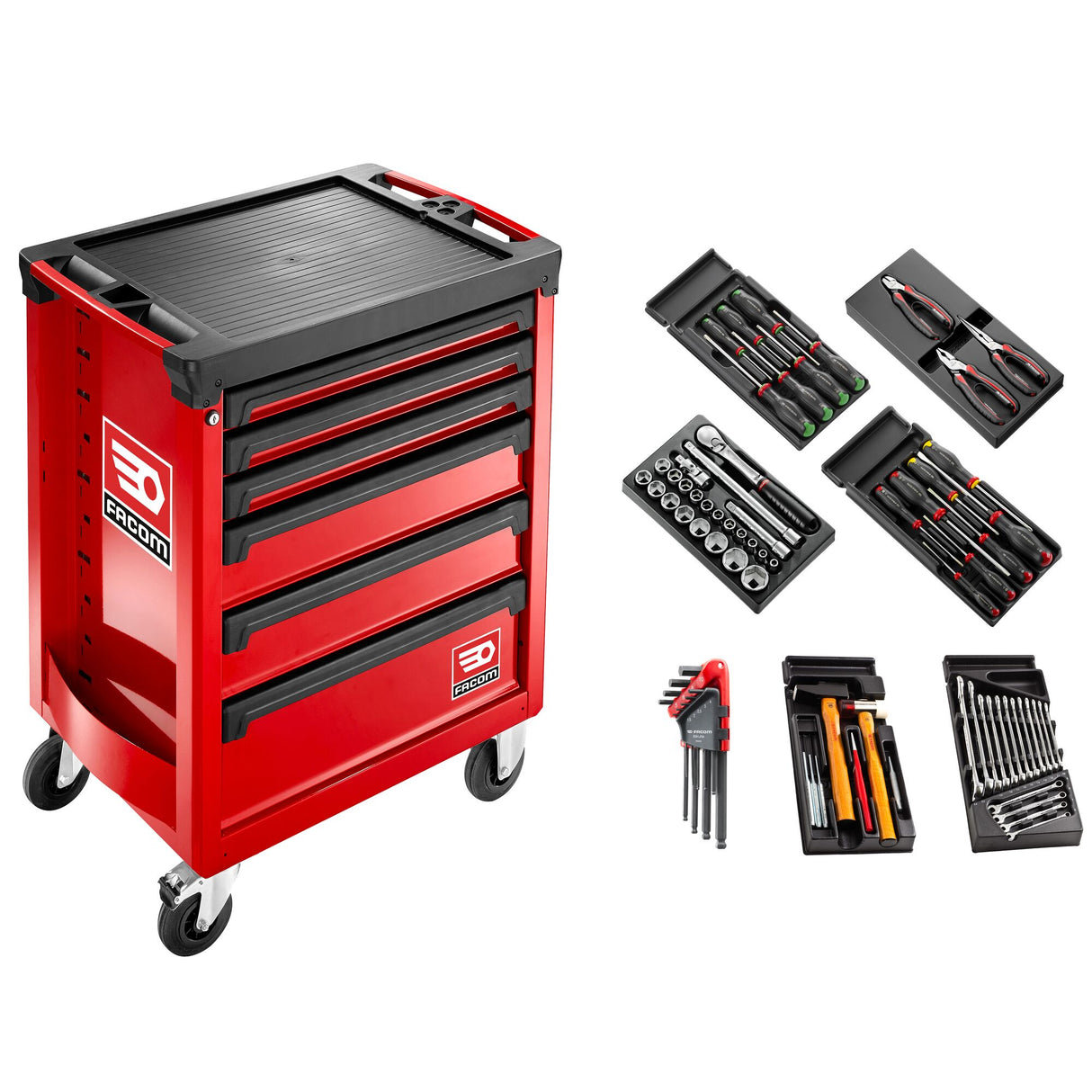 Servante 6 tiroirs ROLLM3 rouge avec composition - 69 outils
