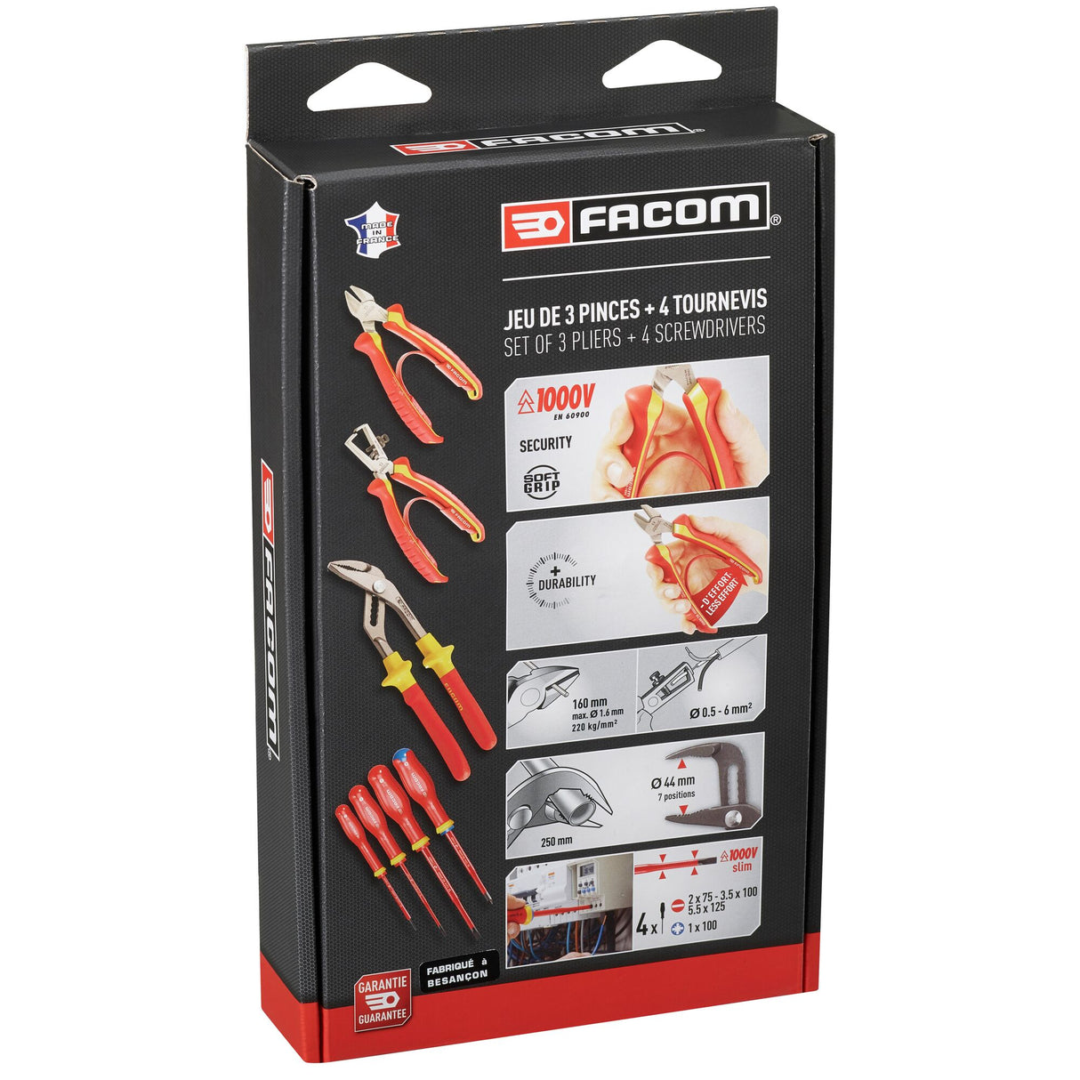 Jeu de 4 tournevis et 3 pinces isolés 1000 volts
