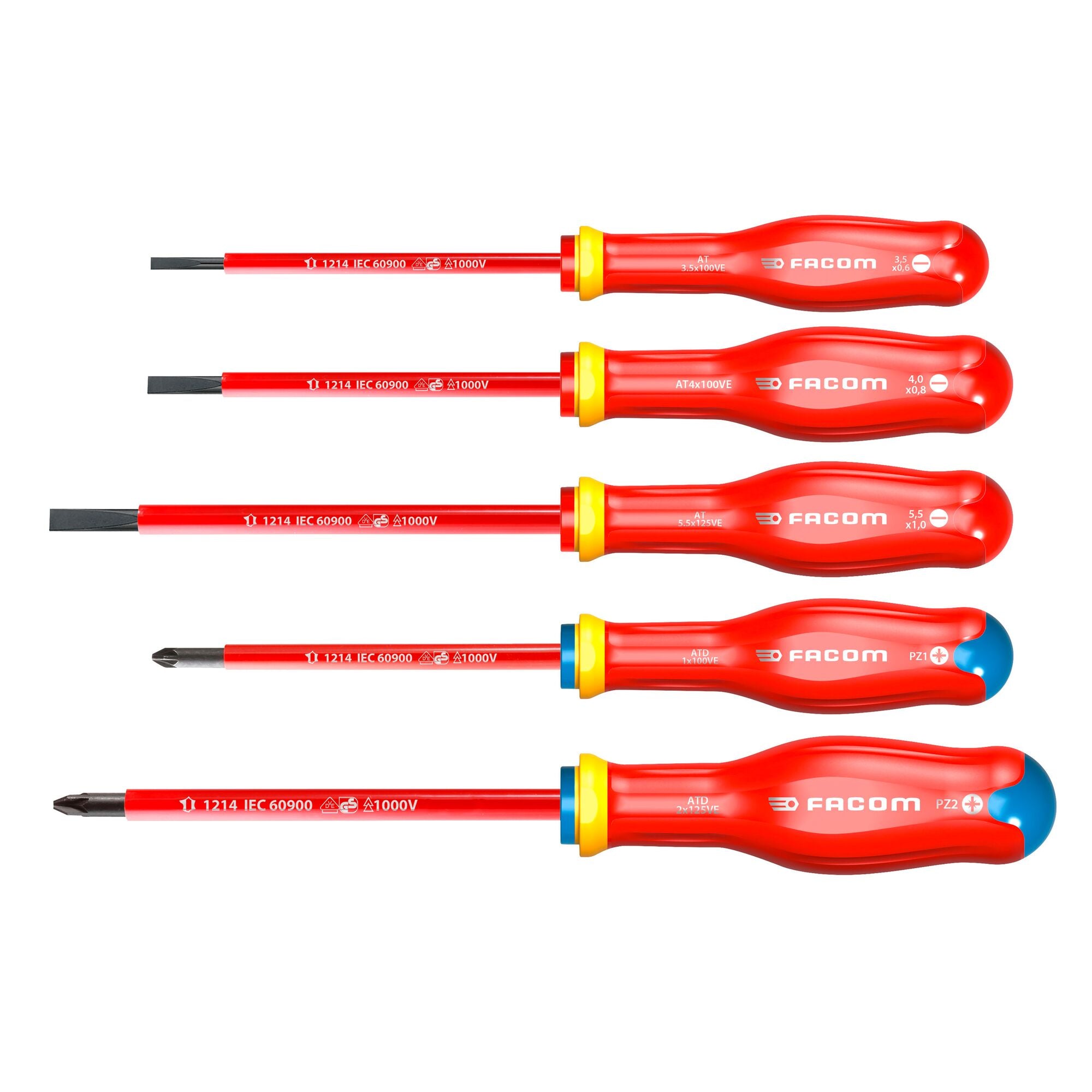 Tournevis Facom AT 5,5x125 VE - Isolé 1000V, Rouge - Lot De 2