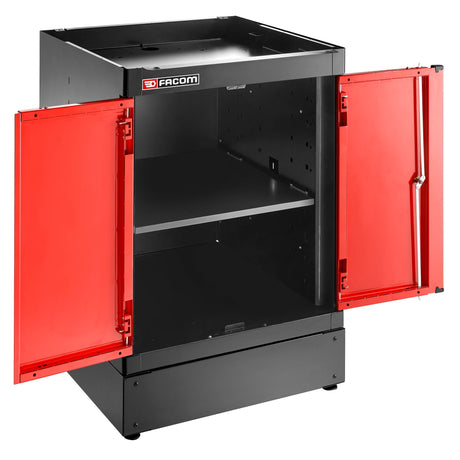 Meuble bas simple, 2 portes pleines, 1 étagère, rouge