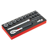 Jeu de douilles 1/4 dans module mousse - 21 pièces