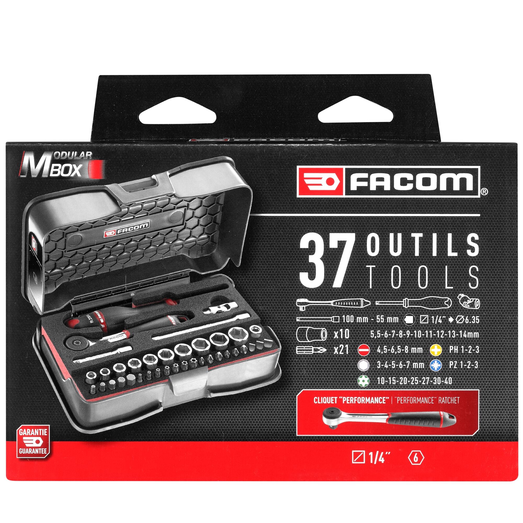 Coffret douilles, 6 pans métriques et embouts, 37 pièces – FACOM