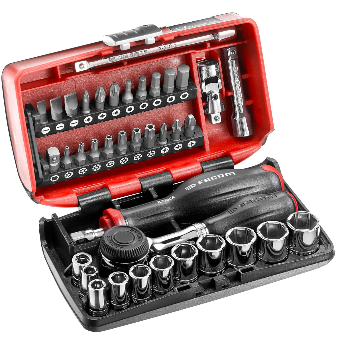 Coffret cliquet manche rotatif + douilles 1/4'' 6 pans - boîte NANO
