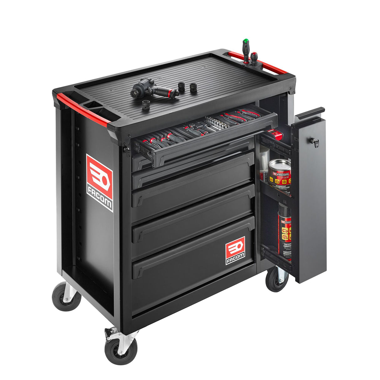 Servante ROLL 6 tiroirs + 1 tiroir vertical. Possibilité de ranger 3 modules par tiroir horizontal